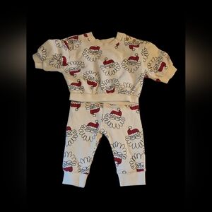 Cat & Jack Santa Print Red And White 2 Piece Set  Holiday Size 0-3 Months